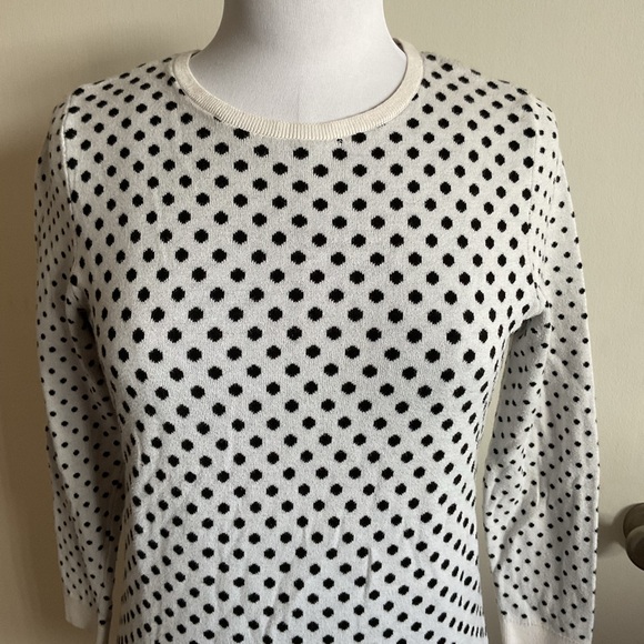 LOFT Black White Polka Dot Sweater Sz Small 100% Cotton Knit Classic Preppy Top - Picture 3 of 6